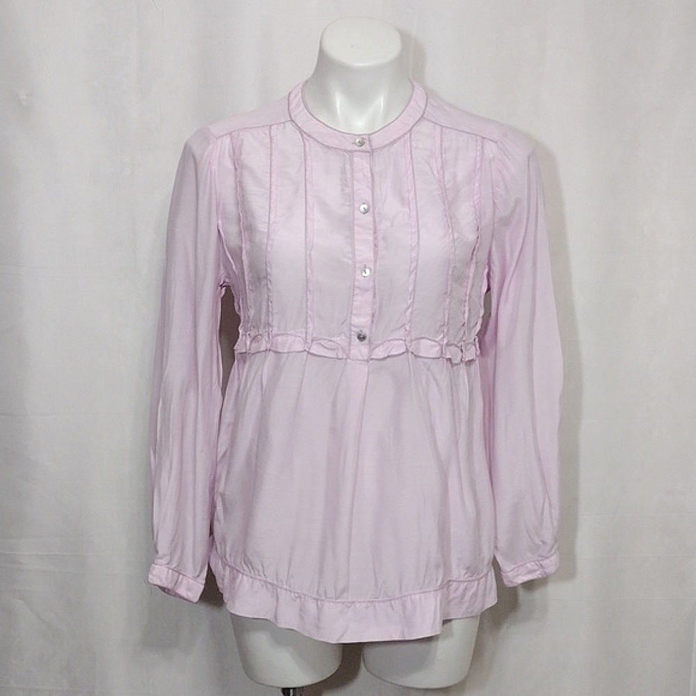 Nurture Silk Blend Pleated Blouse Small Long Sleeve Relaxed Fit Elegant Top